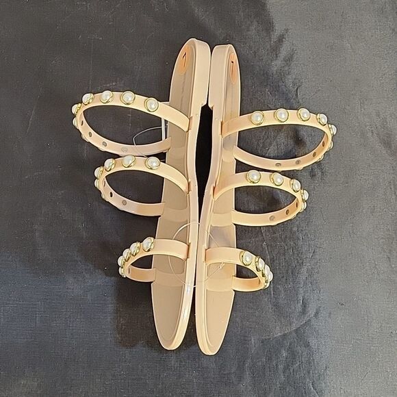 STEVE MADDEN WOMEN"S  ROUND PEARL EMBROIDERY EMBELLISHMENTS FLAT SANDAL - Picture 8 of 12